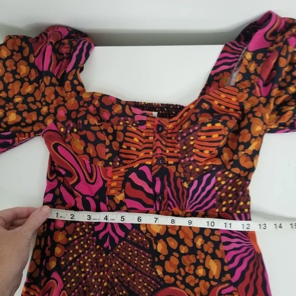 Farm Rio Leopard Hearts Long Sleeve Mini Dress Size XS Sweetheart Neckline - Picture 15 of 16